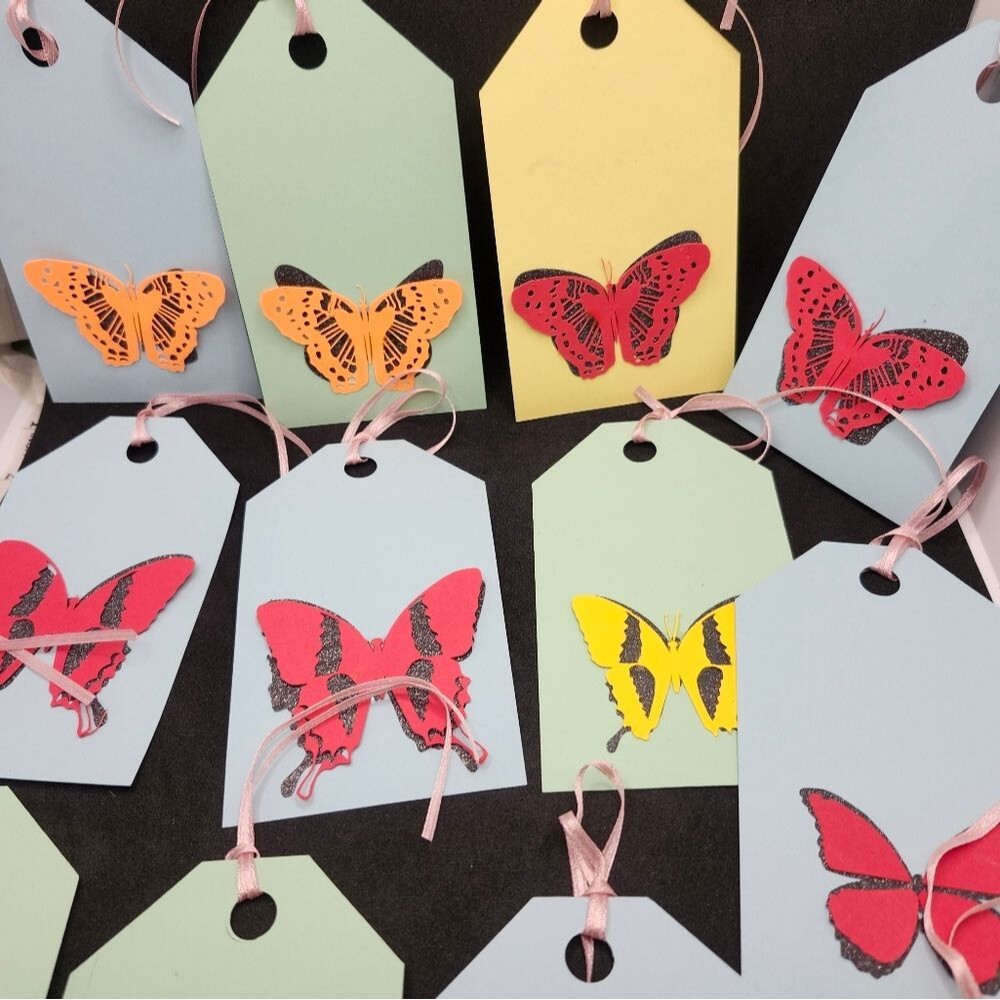 Hand Crafted Butterfly Gift Tags Colorful Thank You Cards Set Of 12 - Picture 3 of 7